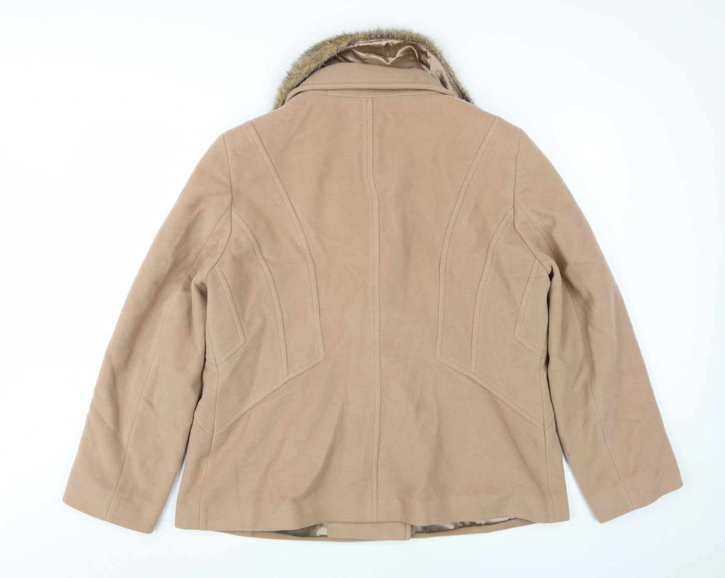 Precis Women's Beige Faux Fur Lined Pea Coat Size 18