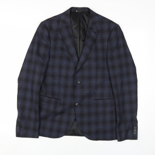 New Look Men Blue Plaid Blazer, Size 38R, Tailored Fit