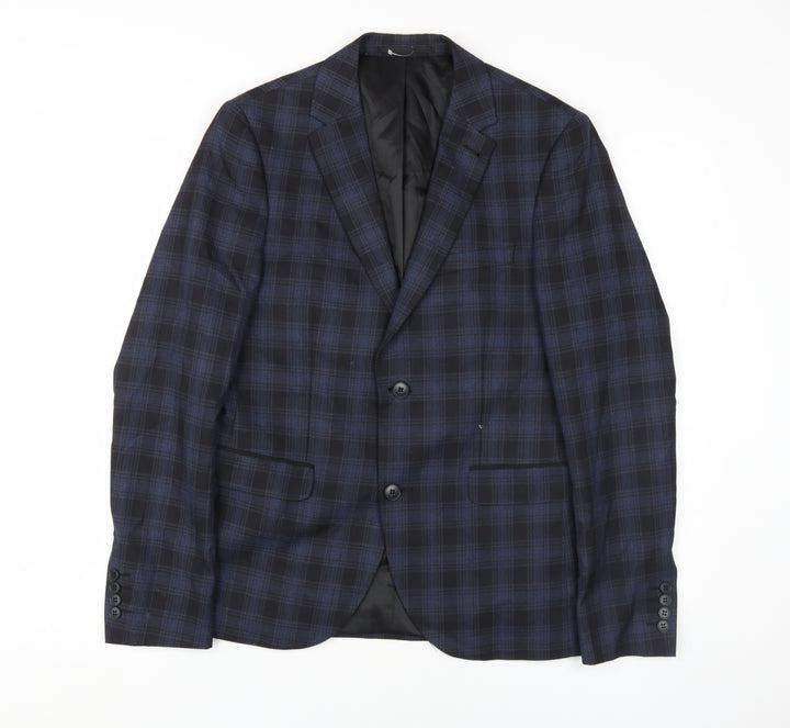 New Look Men Blue Plaid Blazer, Size 38R, Tailored Fit