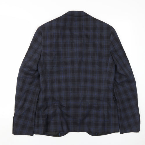 New Look Men Blue Plaid Blazer, Size 38R, Tailored Fit
