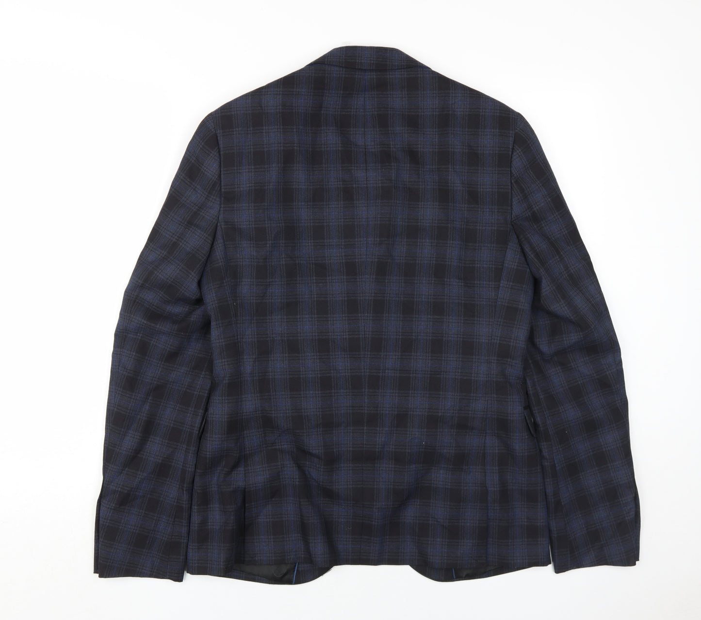 New Look Men Blue Plaid Blazer, Size 38R, Tailored Fit