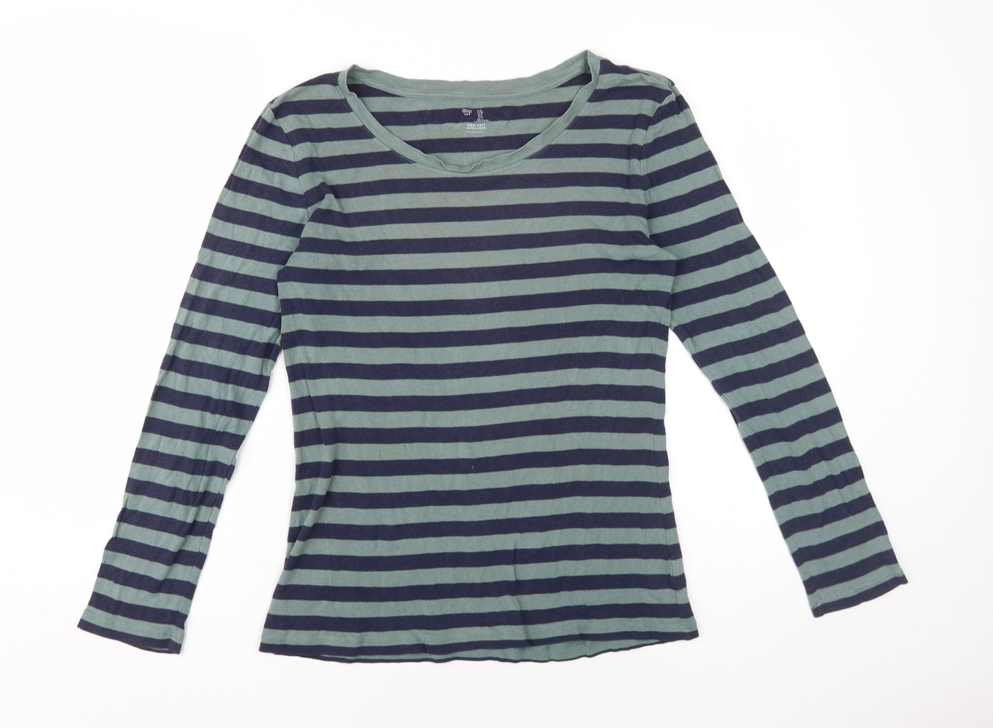 Gap Women's Blue Striped Long Sleeve Jersey T-Shirt, L