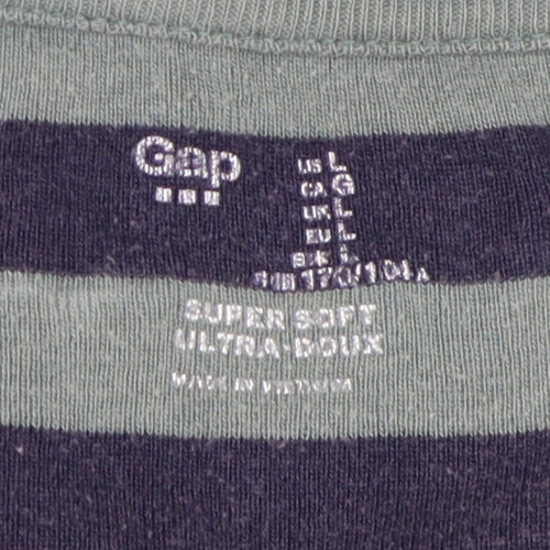 Gap Women's Blue Striped Long Sleeve Jersey T-Shirt, L