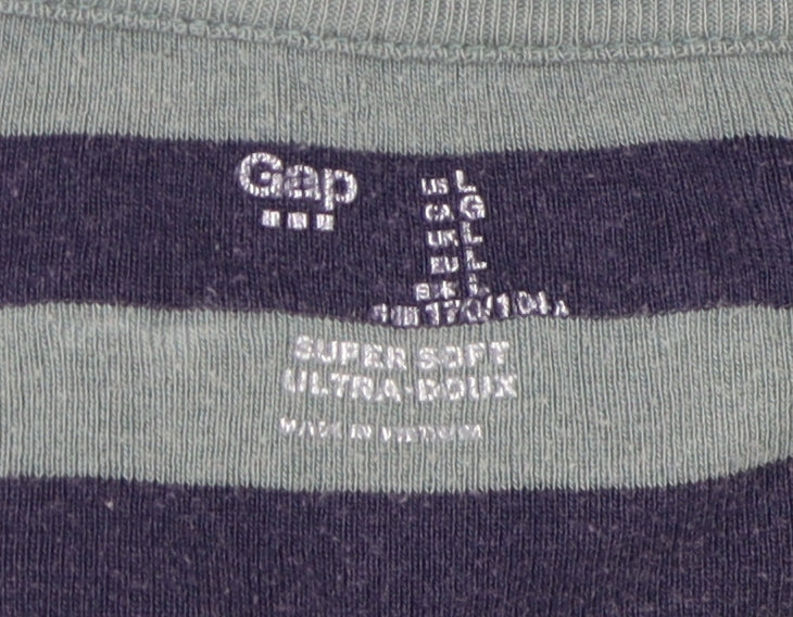 Gap Women's Blue Striped Long Sleeve Jersey T-Shirt, L