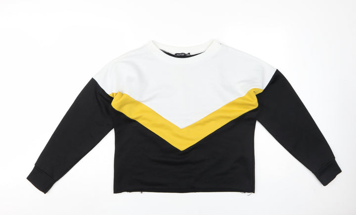Boohoo Women's Black Gold Colourblock Sweatshirt Size 10