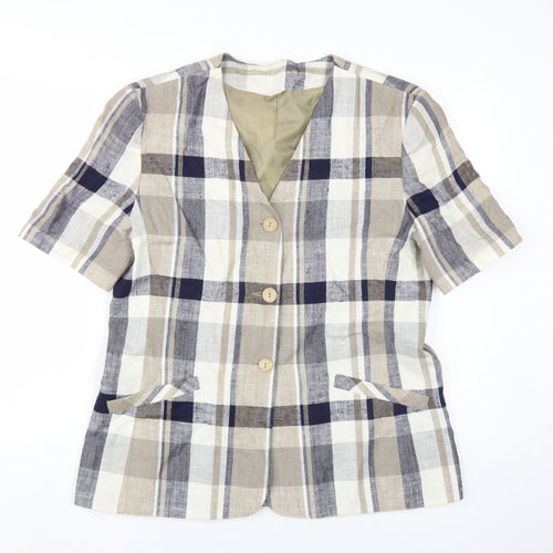 C&A Women's Multicoloured Blazer Size 16 Plaid Casual