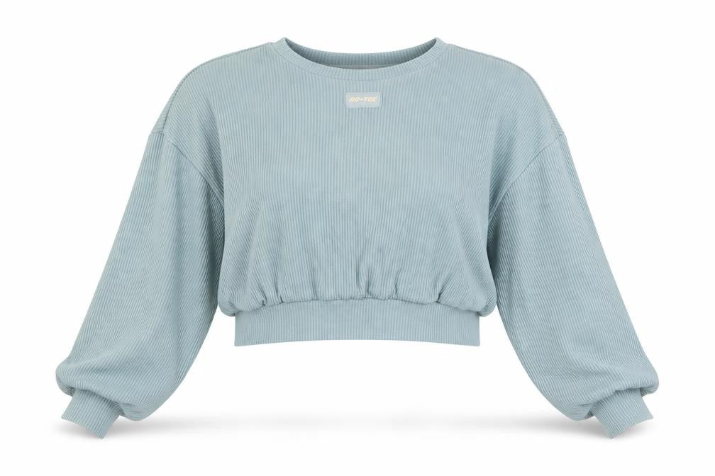 Front view of BO+TEE women’s blue pullover sweatshirt l