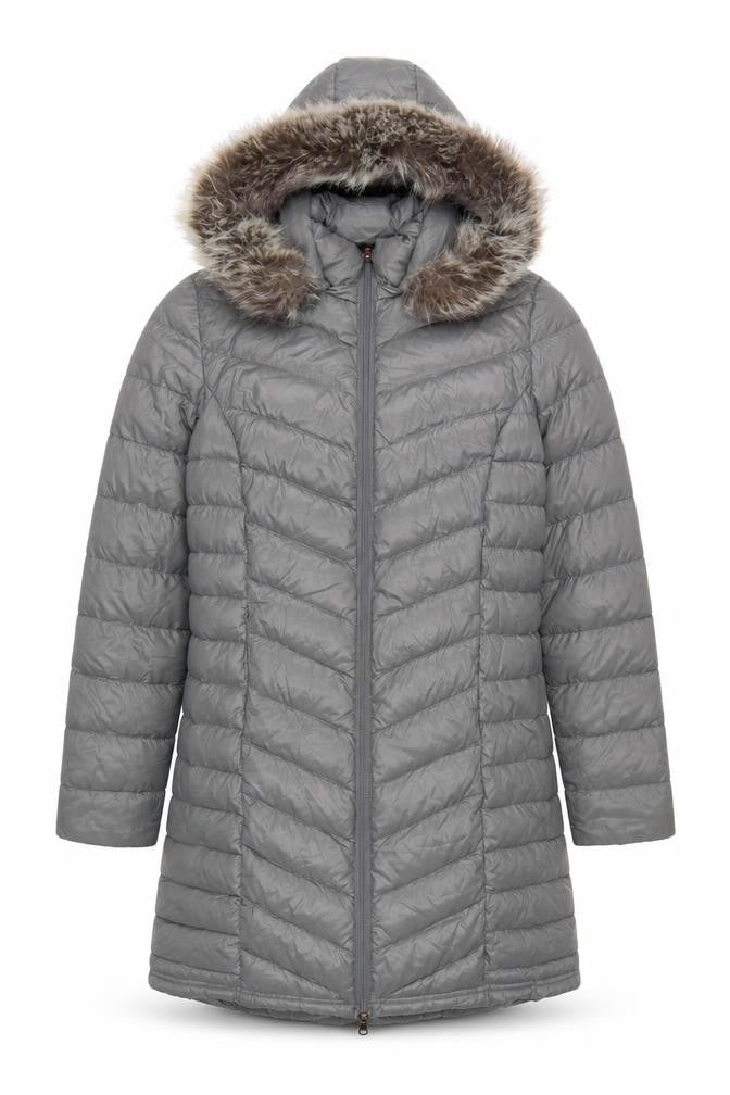 Front view of Peace Love Chill Women's Grey Puffer Jacket Coat M