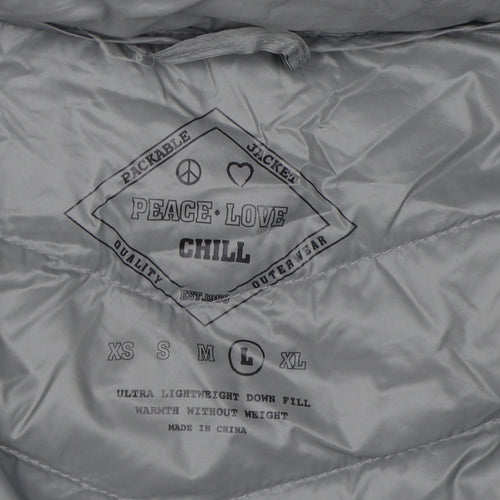 Peace Love Chill Women's Grey Puffer Jacket Coat M