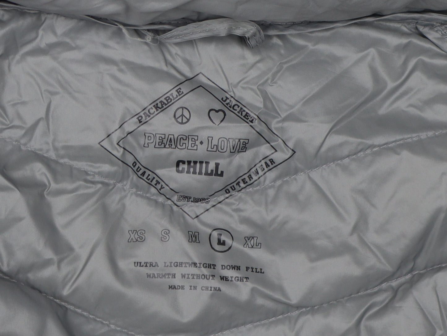 Peace Love Chill Women's Grey Puffer Jacket Coat M