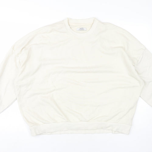 Bershka Ivory Unisex Sweatshirt M Pullover Knit Crew Neck