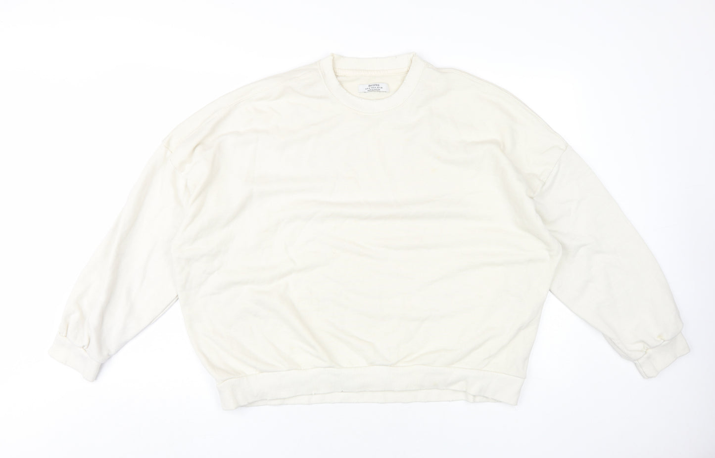 Bershka Ivory Unisex Sweatshirt M Pullover Knit Crew Neck