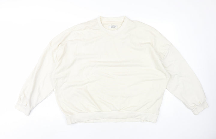 Bershka Ivory Unisex Sweatshirt M Pullover Knit Crew Neck