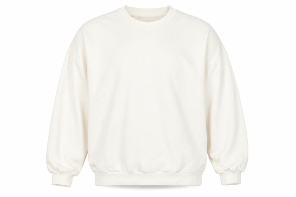 Front view of Bershka Ivory unisex sweatshirt m pullover knit crew neck