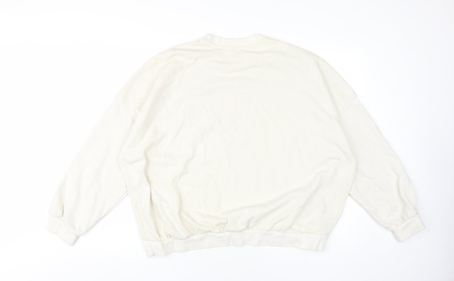 Bershka Ivory Unisex Sweatshirt M Pullover Knit Crew Neck