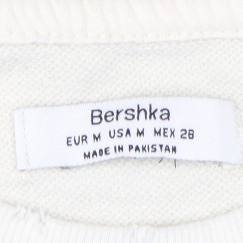 Bershka Ivory Unisex Sweatshirt M Pullover Knit Crew Neck