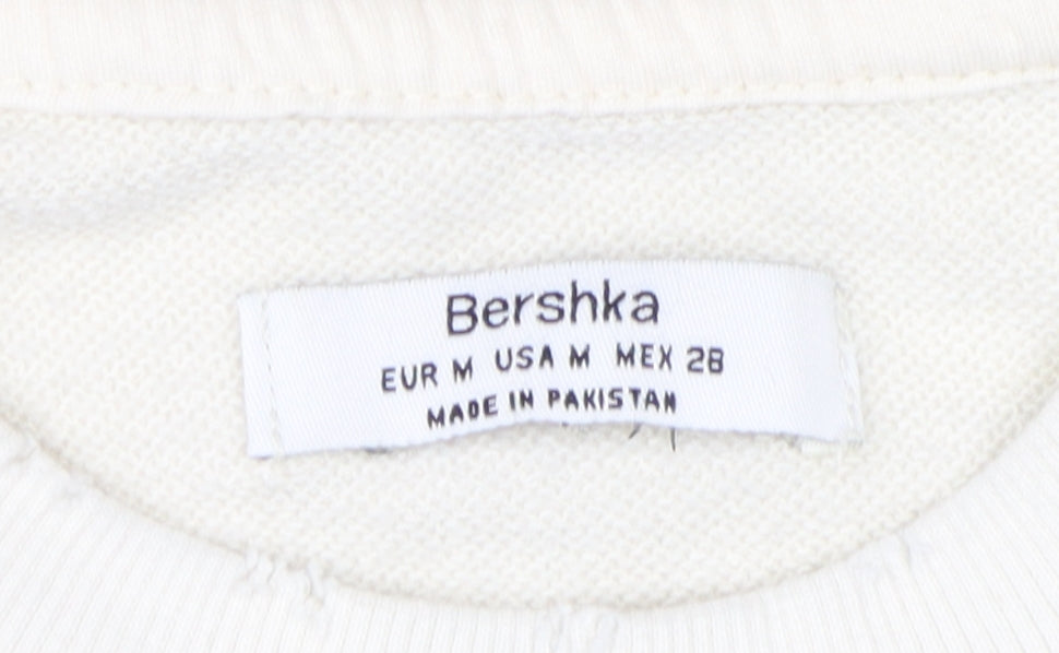 Bershka Ivory Unisex Sweatshirt M Pullover Knit Crew Neck
