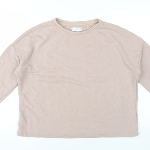 Pull & Bear Women Beige S Crew Neck Pullover Sweatshirt