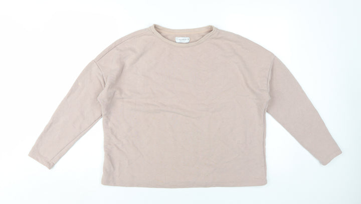 Pull & Bear Women Beige S Crew Neck Pullover Sweatshirt