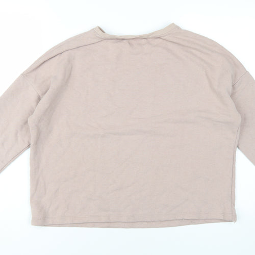 Pull & Bear Women Beige S Crew Neck Pullover Sweatshirt