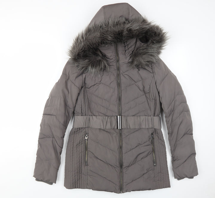 Wallis Women's Grey Puffer Jacket Size S Hooded