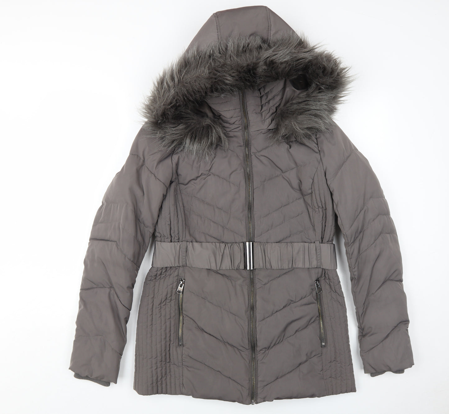 Wallis Women's Grey Puffer Jacket Size S Hooded
