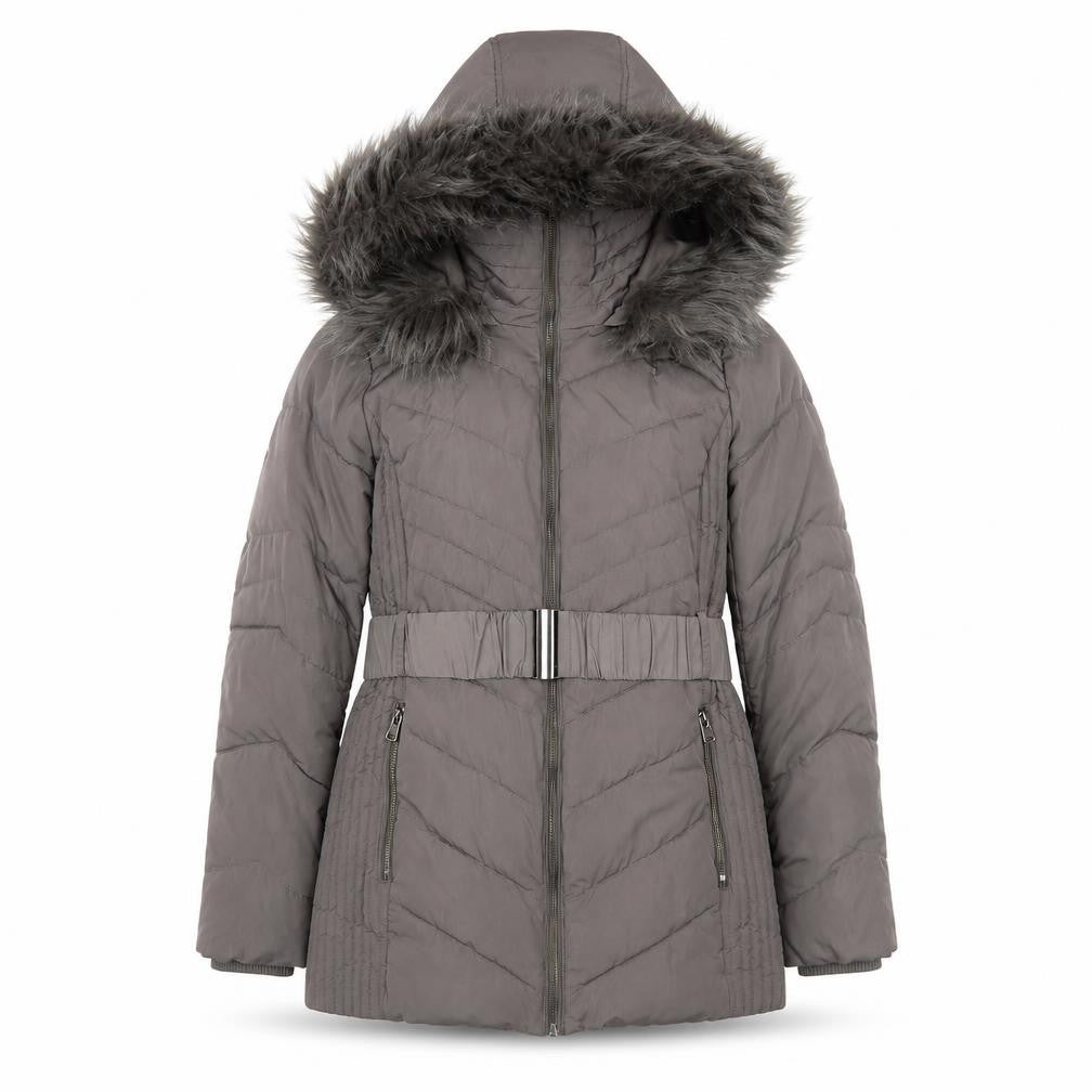 Front view of Wallis Women's Grey Puffer Jacket, size S, Hooded