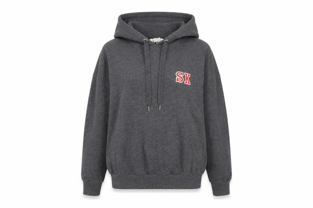 Front view of H&M Women's Grey Hoodie, size 8, Graphic Logo