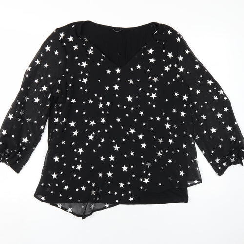 Roman Women's Black Star 3/4 Sleeve Blouse Size 14
