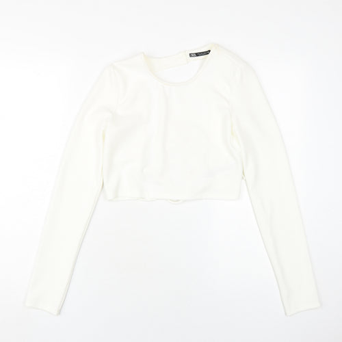 Zara Women's White Cropped Blouse, Size S, Casual Slim Fit
