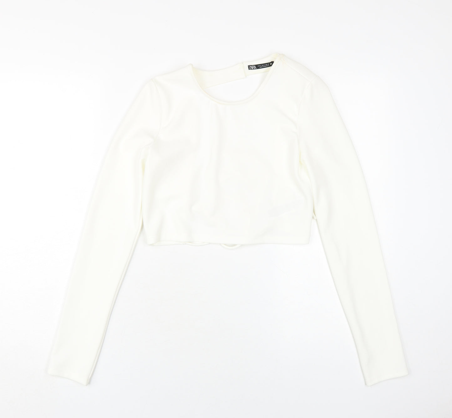 Zara Women's White Cropped Blouse, Size S, Casual Slim Fit