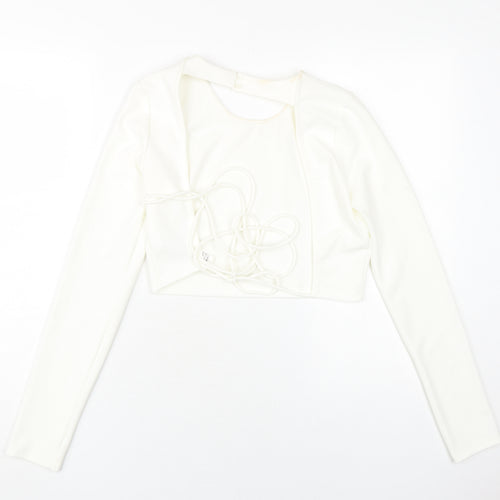 Zara Women's White Cropped Blouse, Size S, Casual Slim Fit