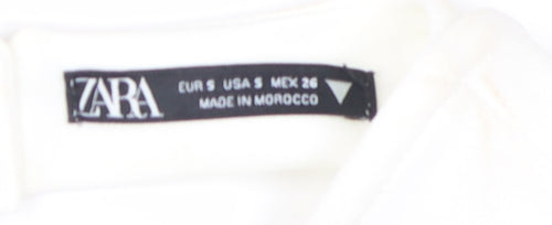 Zara Women's White Cropped Blouse, Size S, Casual Slim Fit