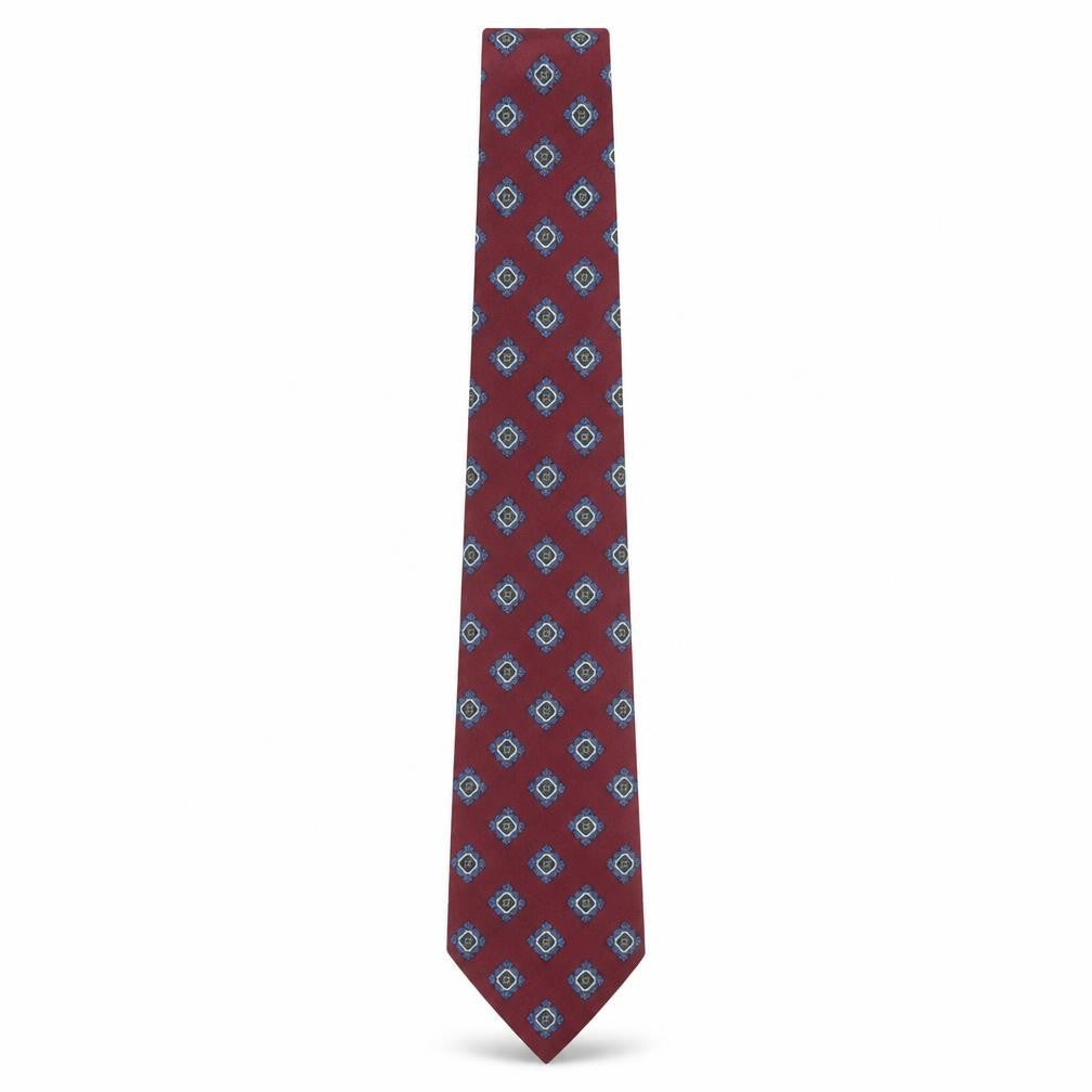 Front view of Luca Franzini Men's Red Geometric Silk Tie