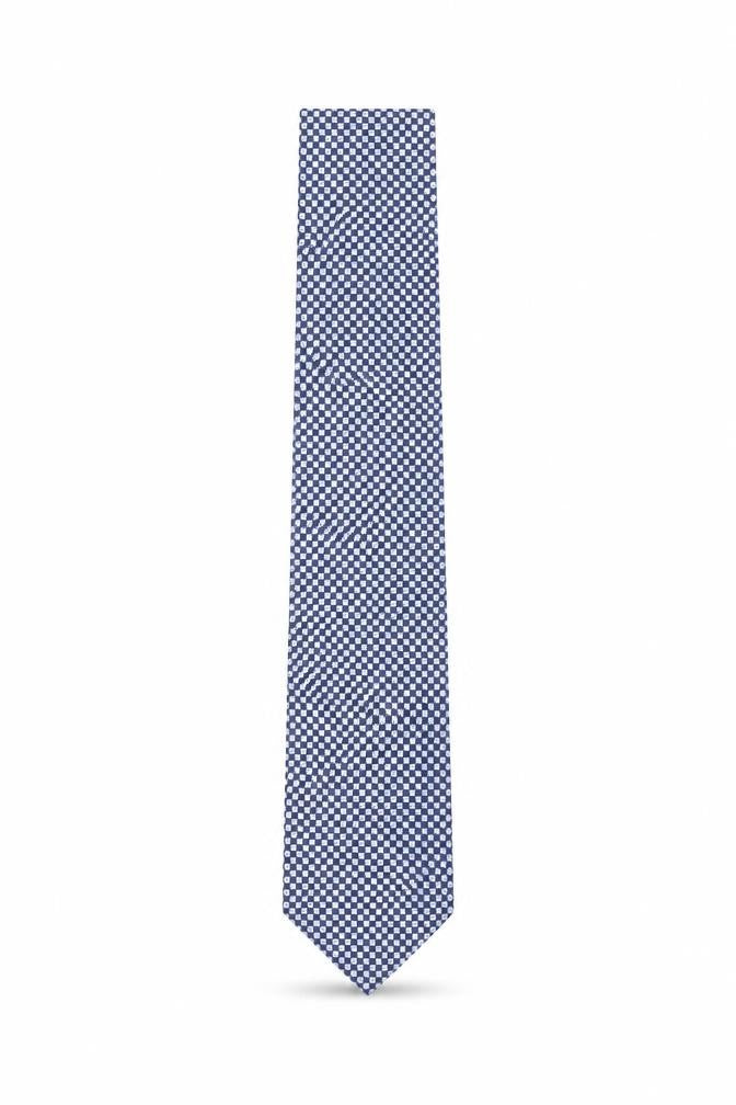 Front view of Tucci Men's Blue Silk Geometric Tie