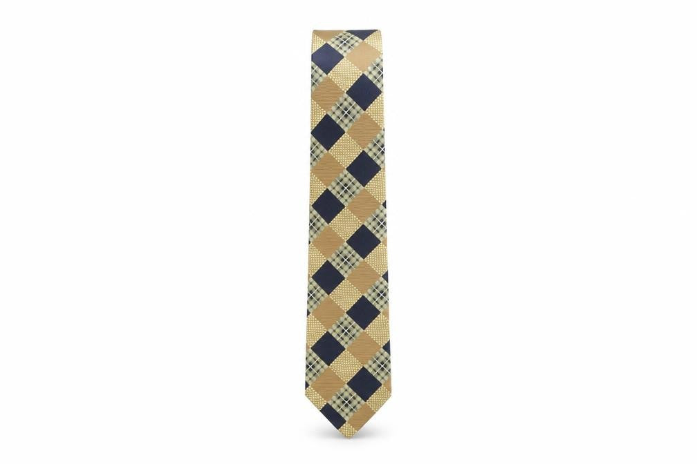 Front view of Next Men's Beige Plaid Silk Tie