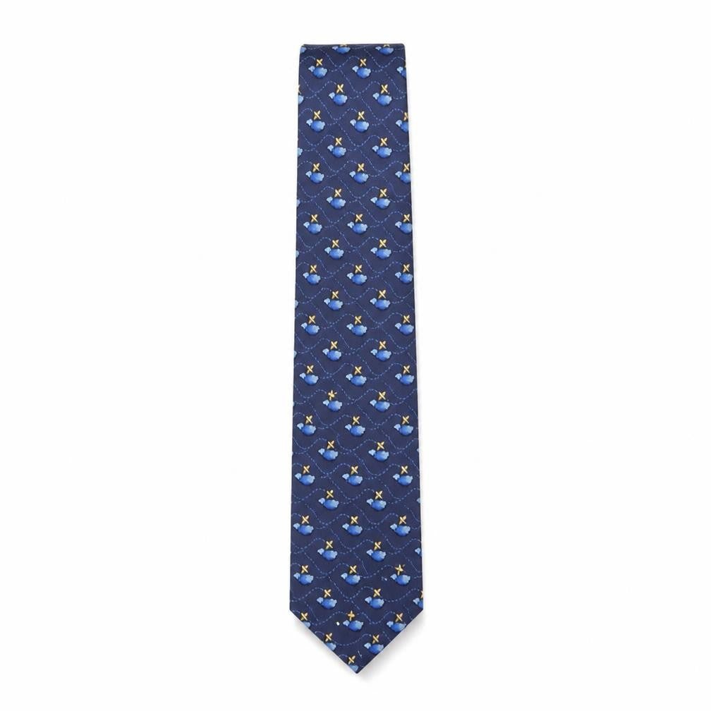 Front view of Beaufort Men's Blue Silk Airplane Pattern Tie
