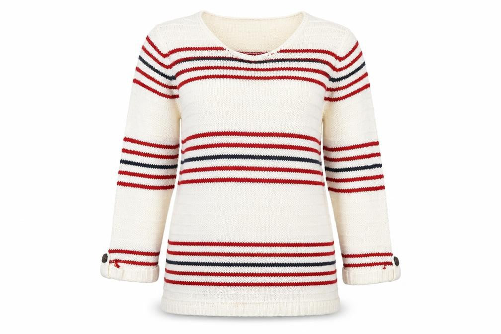 Front view of Marble Women’s White Striped jumper