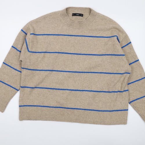 MNG Women's Beige Striped Pullover Jumper, Size M