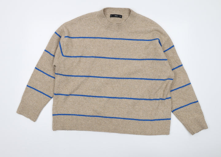 MNG Women's Beige Striped Pullover Jumper, Size M