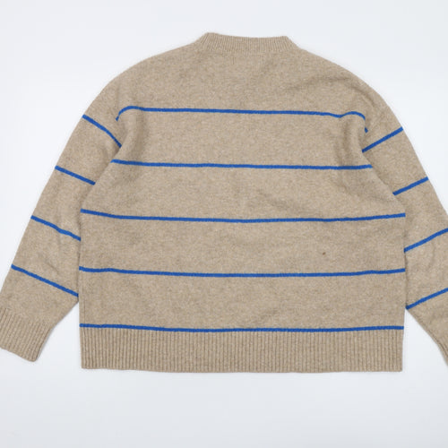 MNG Women's Beige Striped Pullover Jumper, Size M
