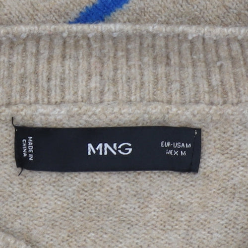 MNG Women's Beige Striped Pullover Jumper, Size M
