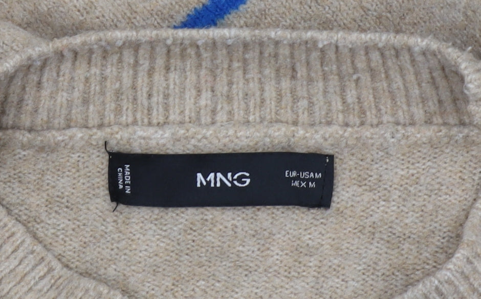 MNG Women's Beige Striped Pullover Jumper, Size M