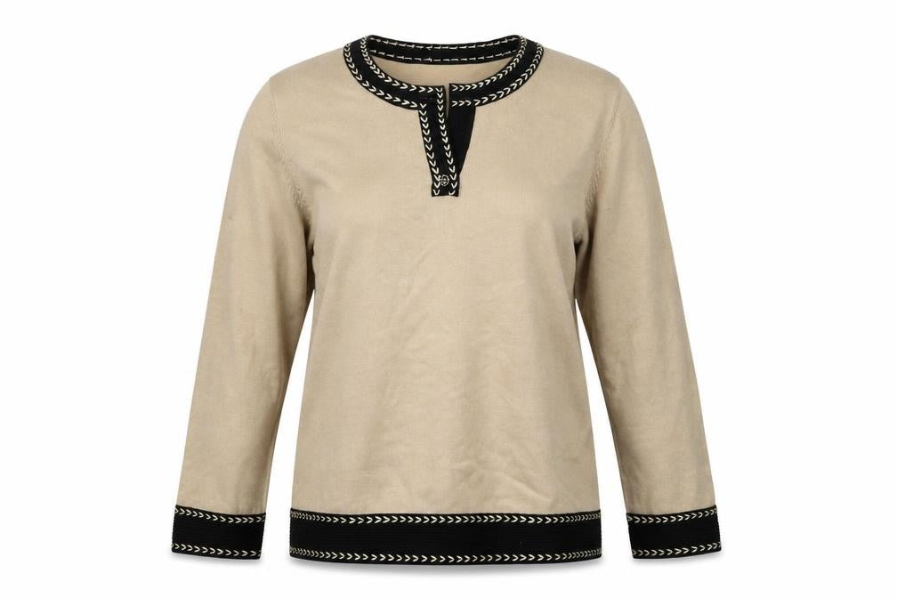Front view of Leo & Ugo Women's Beige Henley Jumper, L