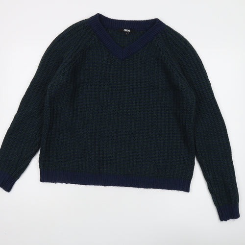 ASOS Women's Blue Chunky Knit V-Neck Jumper S