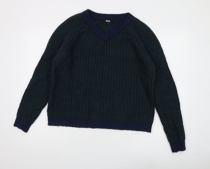 ASOS Women's Blue Chunky Knit V-Neck Jumper S