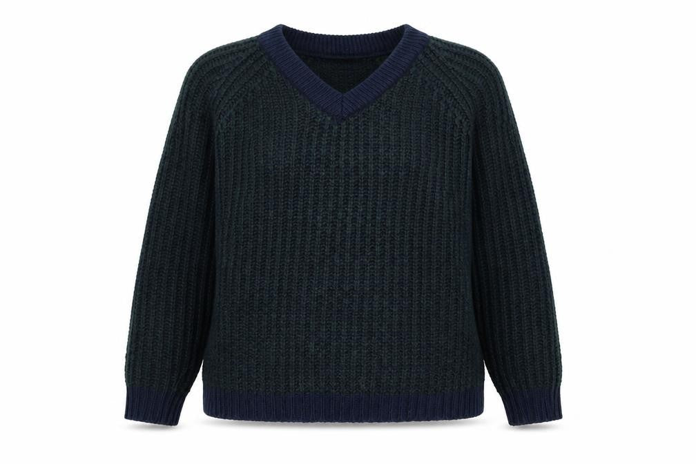 Front view of ASOS Women's Blue Chunky Knit V-Neck Jumper S