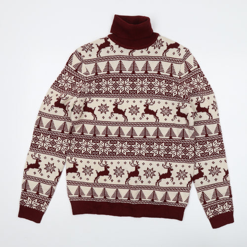 ASOS DESIGN Men's Red XS Roll Neck Christmas Jumper