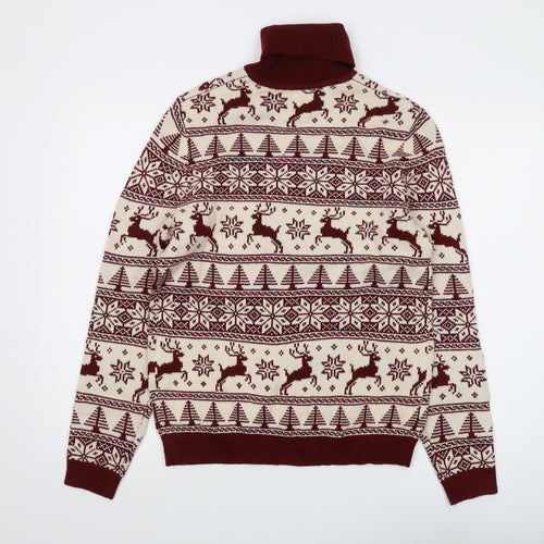 ASOS DESIGN Men's Red XS Roll Neck Christmas Jumper