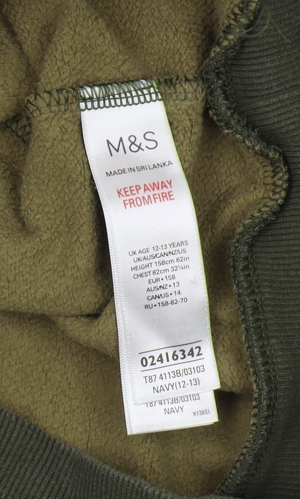 Marks and Spencer Boys Green Camouflage Pullover Hoodie 12-13Y